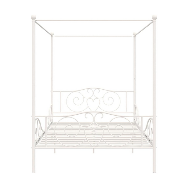 DHP Metal Canopy Sturdy Bed Frame With Four Posters (Full, White)