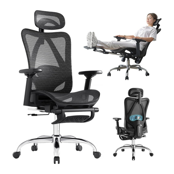 SGS Adjustable Footrest Mesh Lumbar Support Ergonomic Office Chair