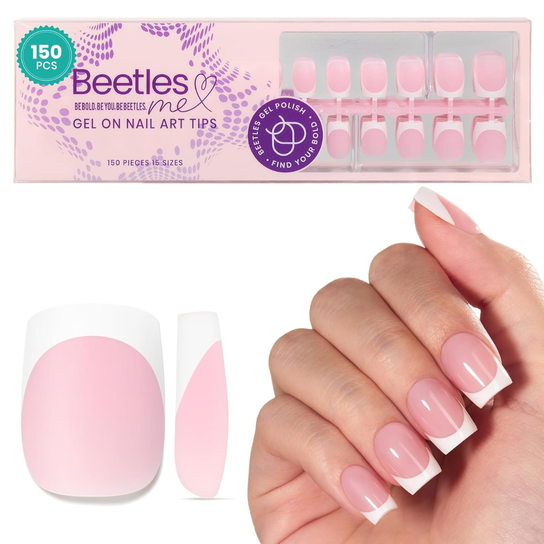 150-Piece Beetles French Pink Short Square Tip Press On Nails