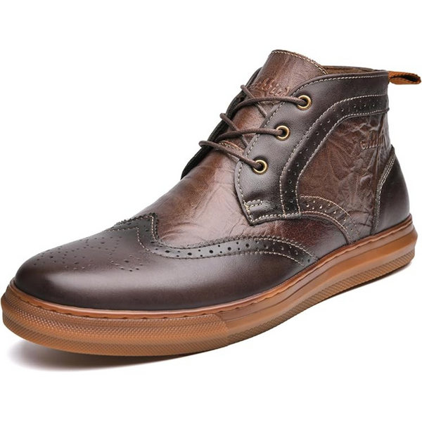 Men's Leather Mid-Top Casual Oxford Wingtip Toe Boots