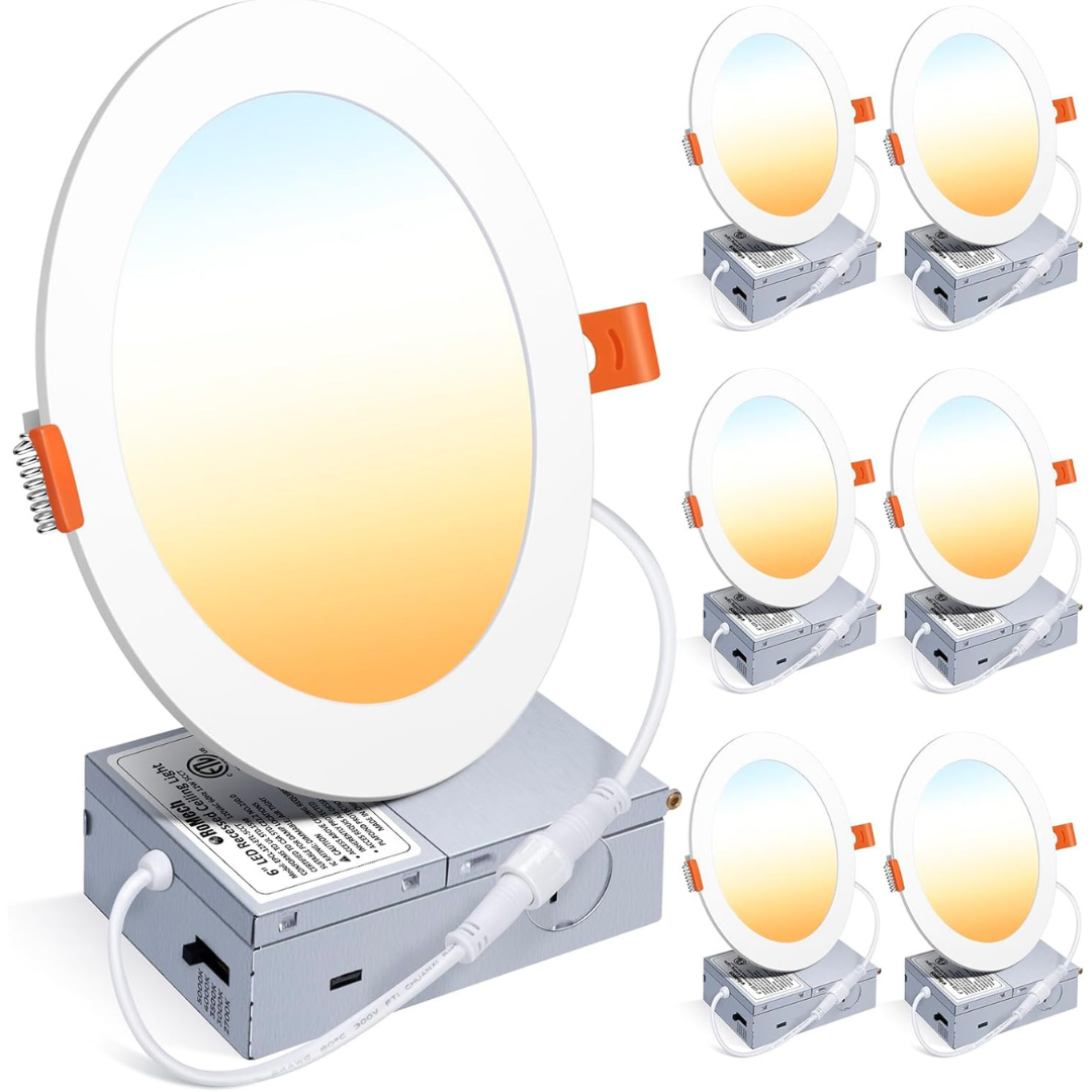 6-Pack 12W 1050LM 6" Ultra-Thin LED Recessed Ceiling Light