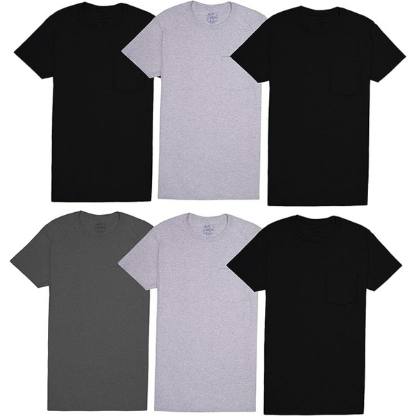 6-Pack Fruit of the Loom Men's Cotton Short Sleeve Pocket T-Shirts