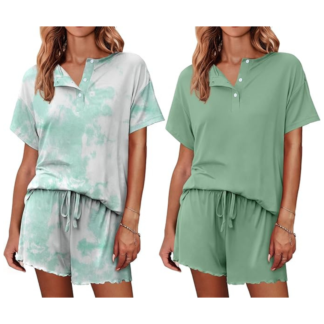 2-Pack Ekouaer Women's Short Sleeve Top With Shorts Pajama Sets (Various)