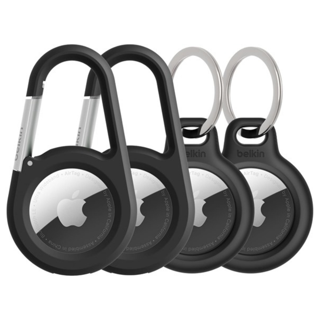 4-Pack Belkin Apple AirTag Secure Holder w/Key Ring + Carabiner