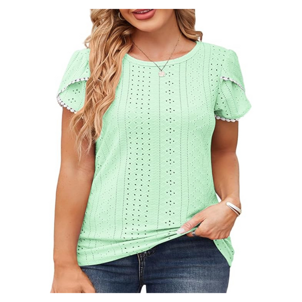 Women's Plus Size Elegant Crewneck Lace Trim Short Sleeve T-Shirts