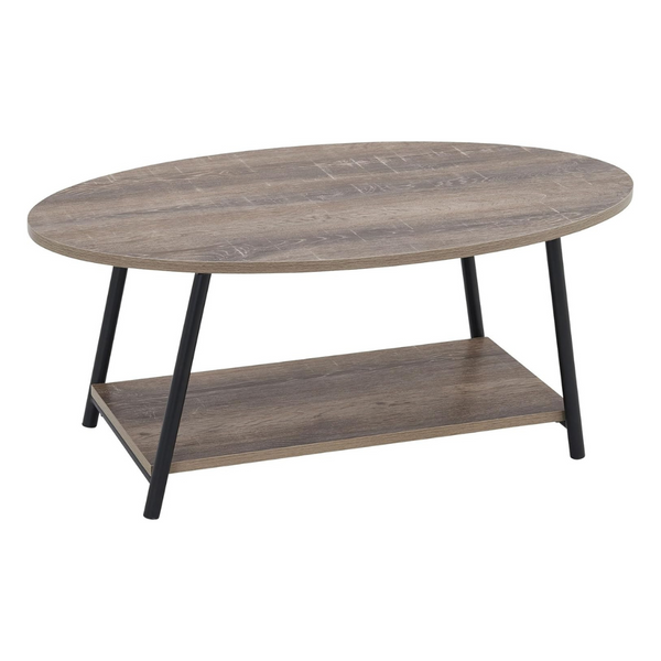 Household Essentials Oval Rustic Coffee Table With Storage Shelf