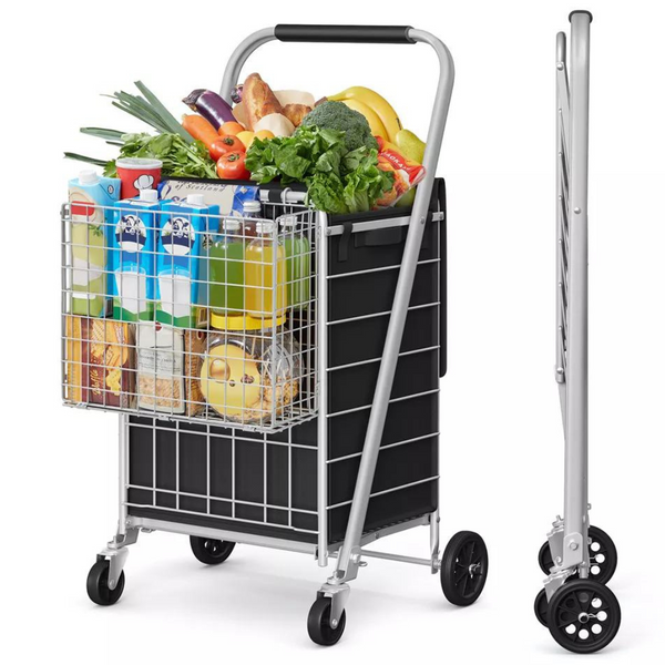 Foldable Heavy Duty Shopping Cart With 360 Deg. SwivelBag & Removable Basket