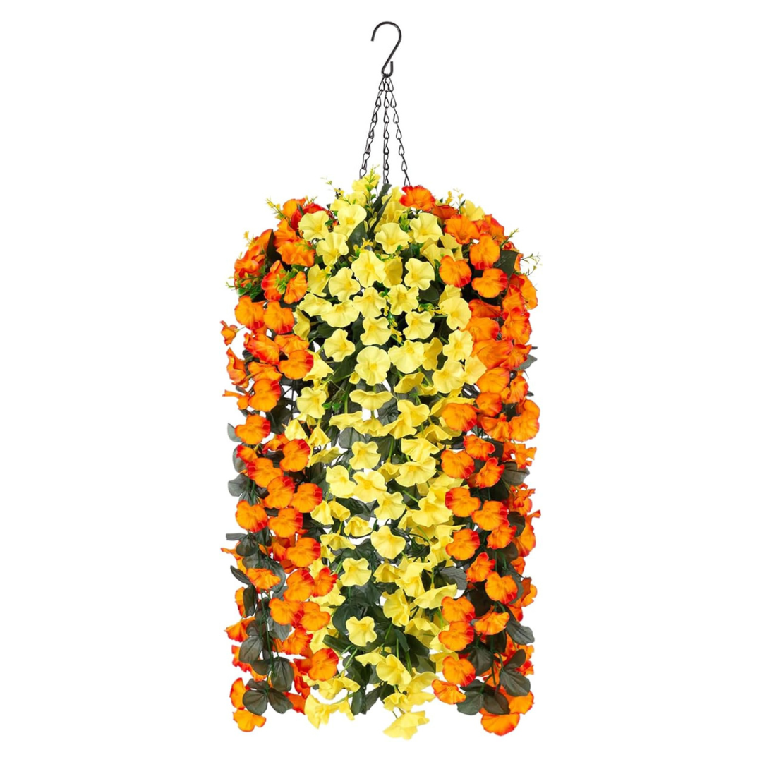 Hanging Plants Basket With 4 Branches Of Orchid Artificial Flowers