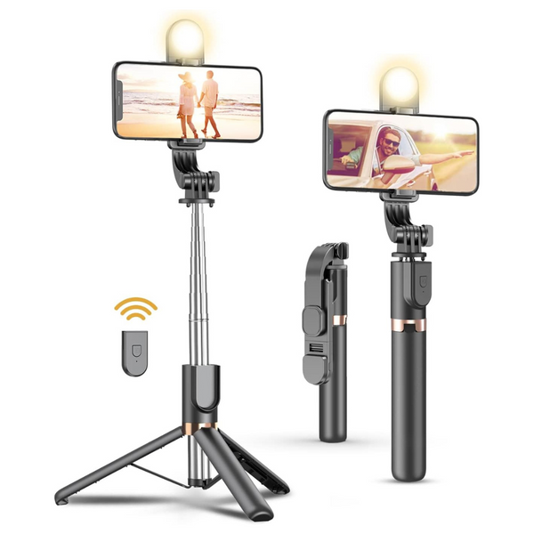 46" Selfie Stick Tripod With Wireless Remote And LED Fill Light