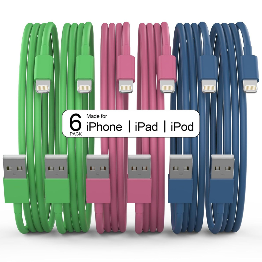 6-Pack Apple MFi Certified Fast Charging Lightning Cable (3/3/6/6/6/10ft)