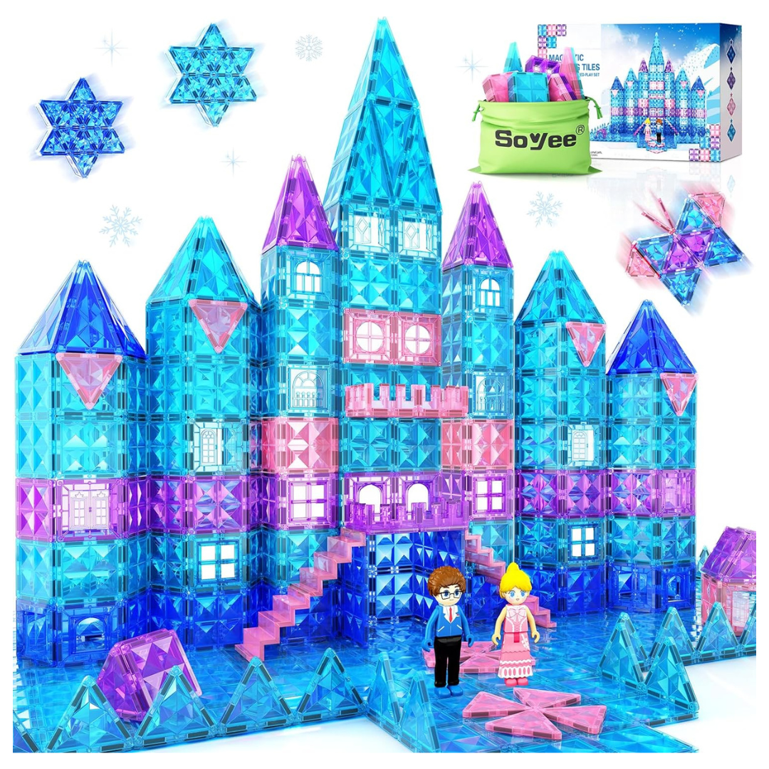 Soyee 102 Pcs Frozen Magnetic Tiles 102Pcs With 2 Stairs 2 Dolls