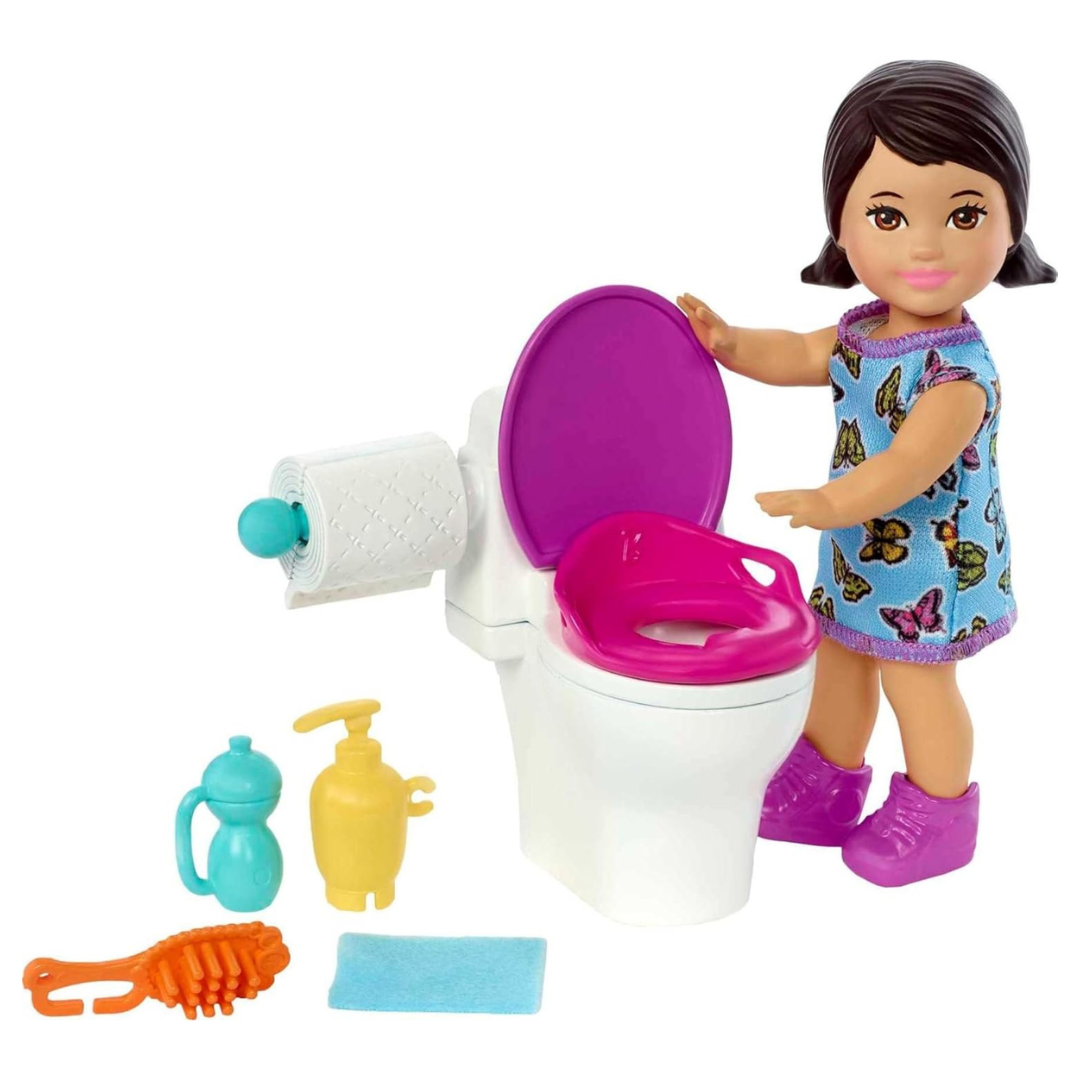 Barbie Skipper Babysitters Doll & Accessories Set With Brunette Doll In Butterfly Dress, Potty & Bathroom