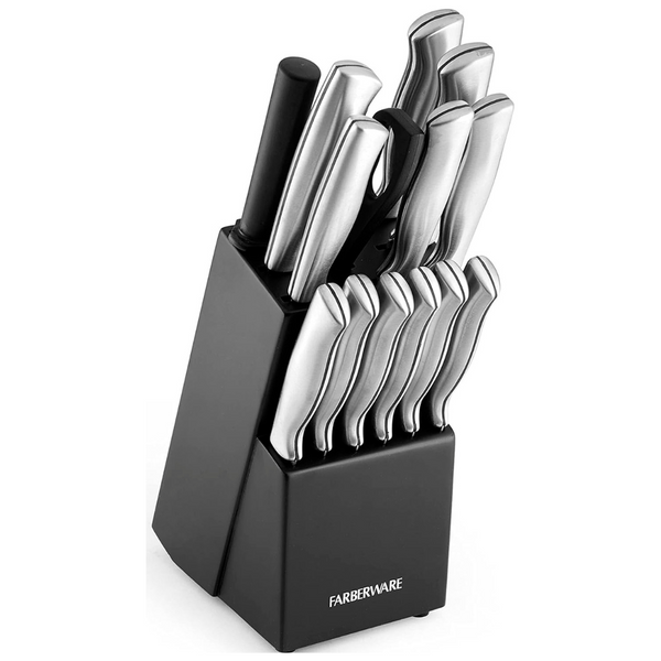 Farberware 15-Piece High-Carbon Stamped Stainless Steel Kitchen Knife Set With Wood Block