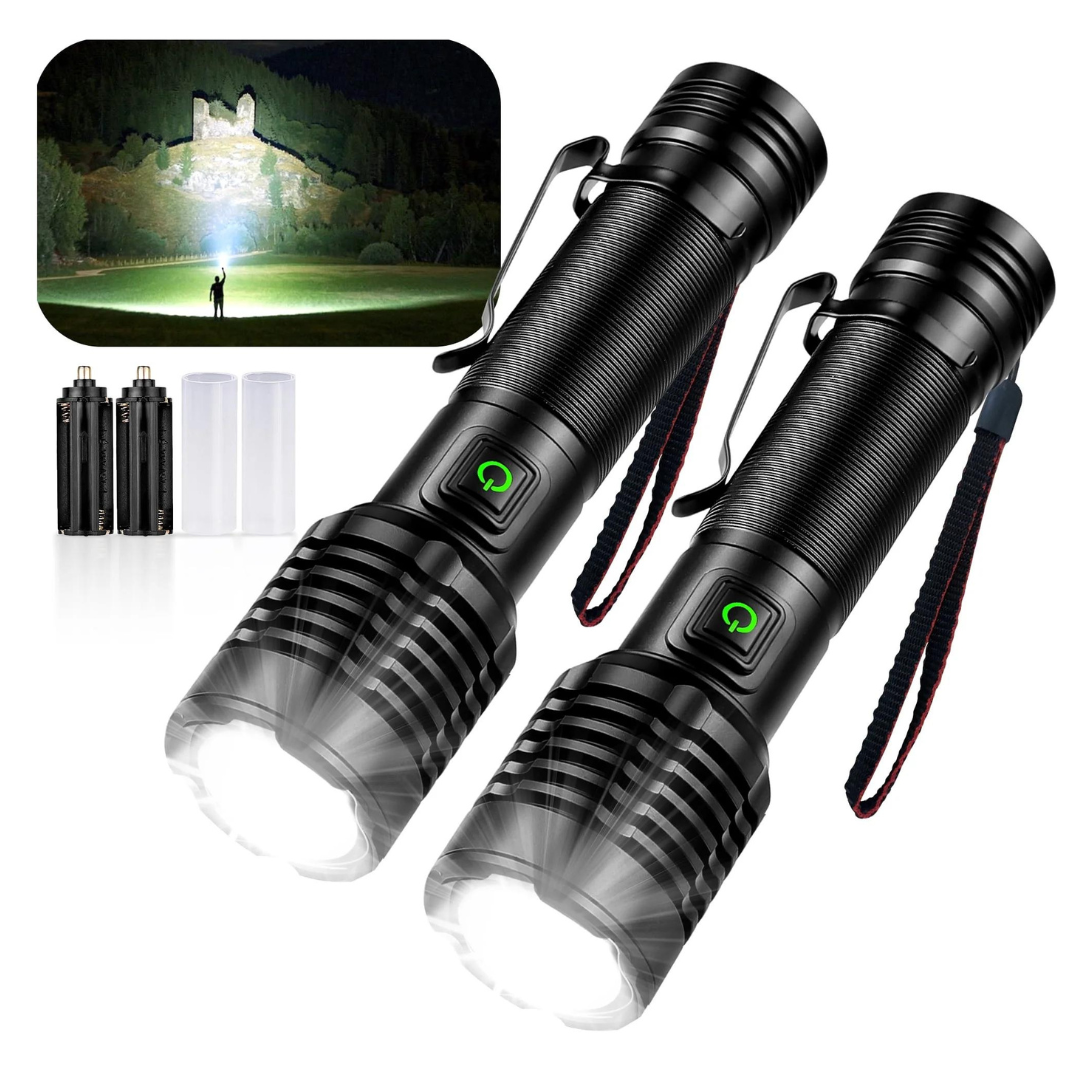 2-Pack 20,000-Lumen Waterproof XHP50 Bulb LED Flashlight