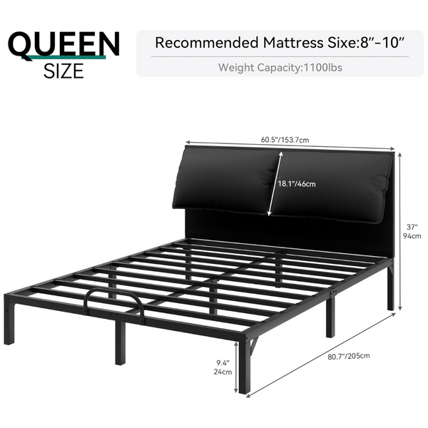 Yitahome Queen Size Metal Bed Frame w/ Pu Leather Upholstered Headboard