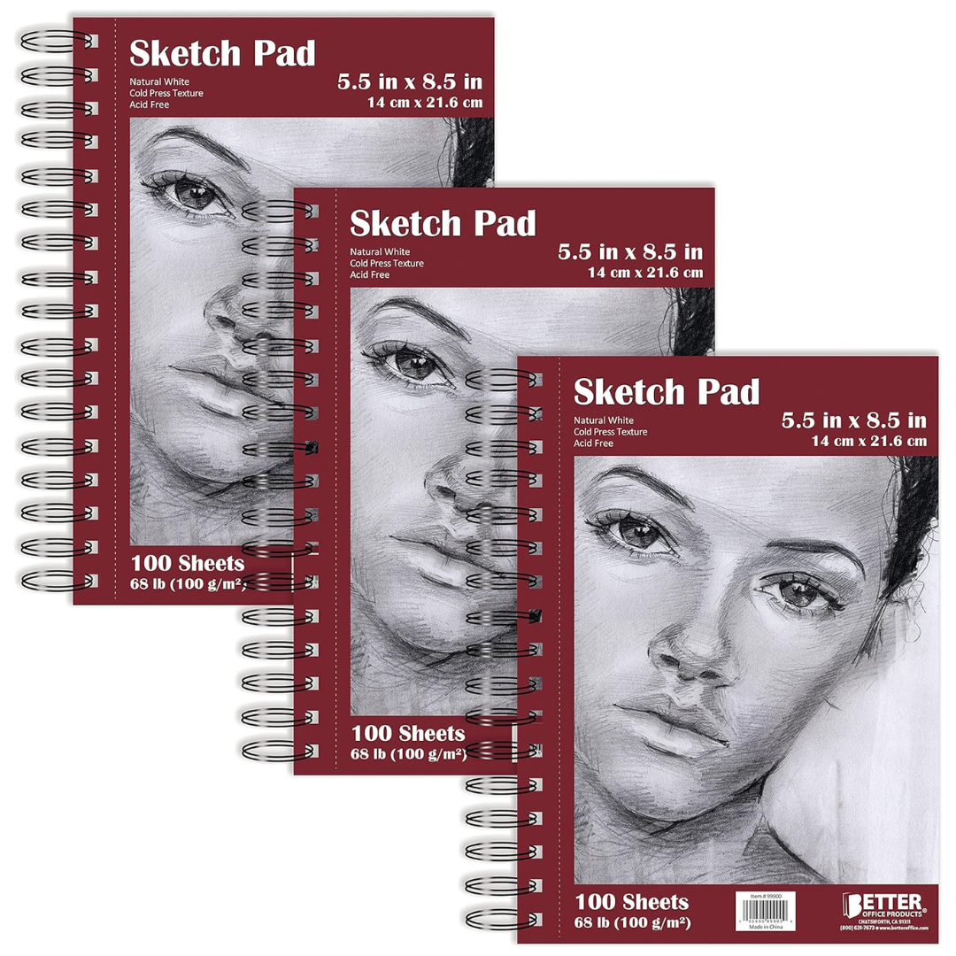 3-Pack Better Office Products 5.5" x 8.5" Sketch Paper Pads