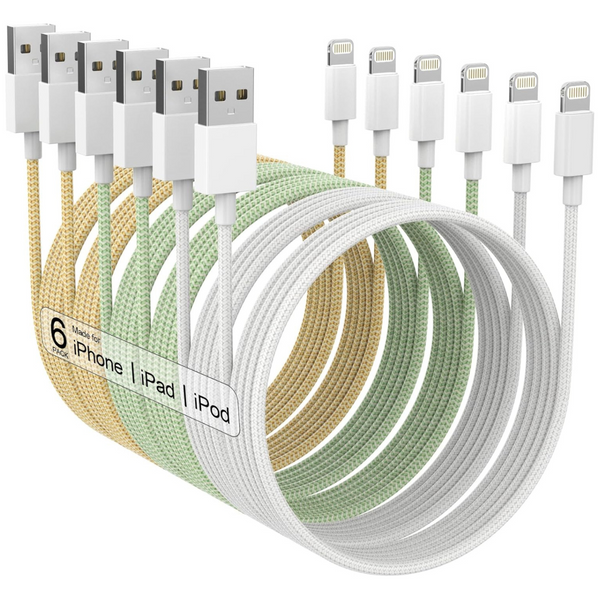 6-Pack Apple MFi Certified Fast Charging Long Lightning Cable