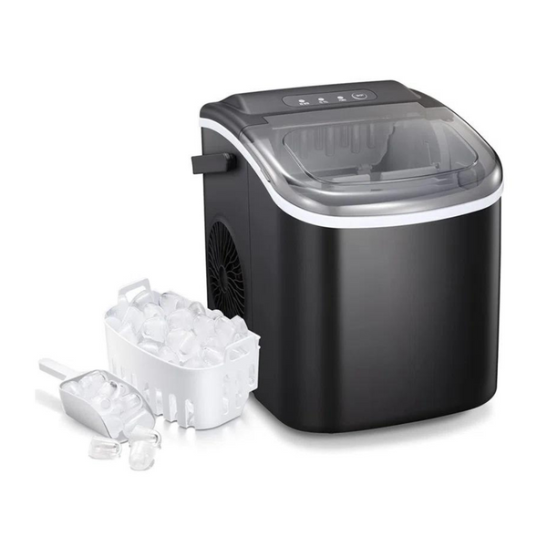 26-Lbs Daily Production Bullet Countertop Self-Cleaning Ice Maker (Black)