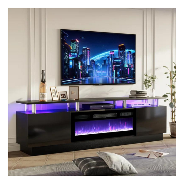 Stand For TVs Up To 80 With Electric Fireplace And Adjustable Shelves