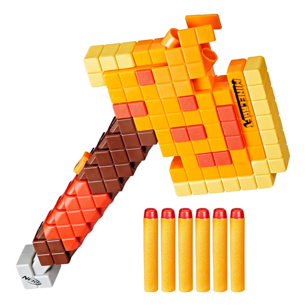 Minecraft Nerf Firebrand Axe Foam Blaster with 6 Foam Darts