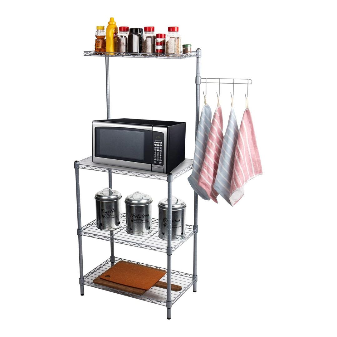 Mind Reader 3 Tier Microwave Shelf Counter Unit With Hooks