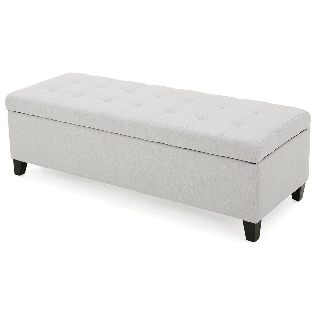 Christopher Knight Home Mission Fabric Storage Ottoman, Light Grey