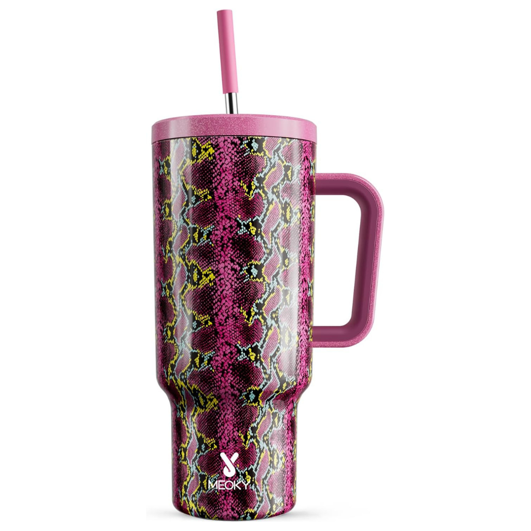 40oz Insulated Stainless Steel Tumbler With Handle And Straw