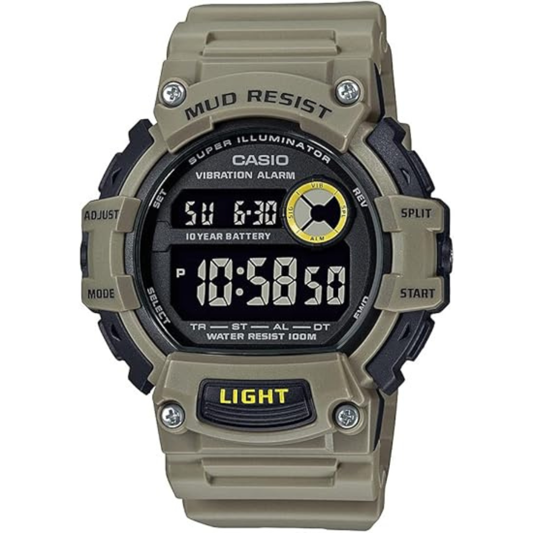 Casio Men's Classic Digital Mud Resistant 100m Khaki Resin Watch