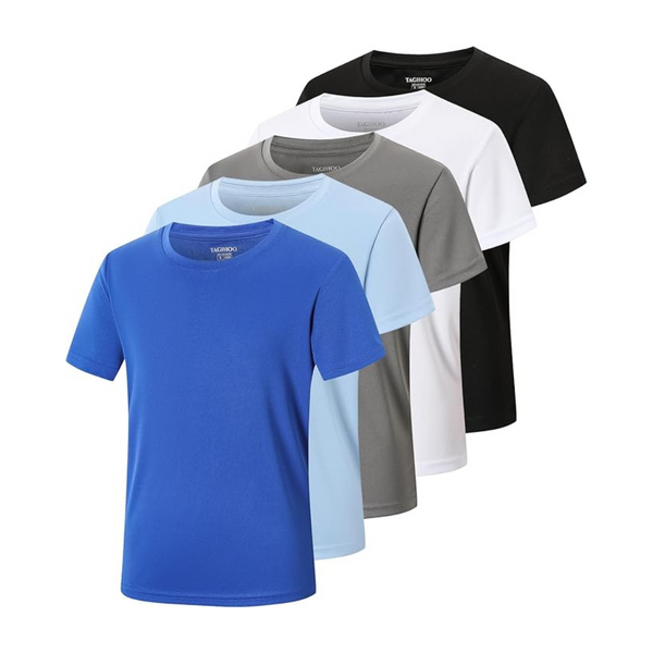 5 Pack Boys Mesh Athletic Quick Dry Moisture Wicking Active T-Shirt