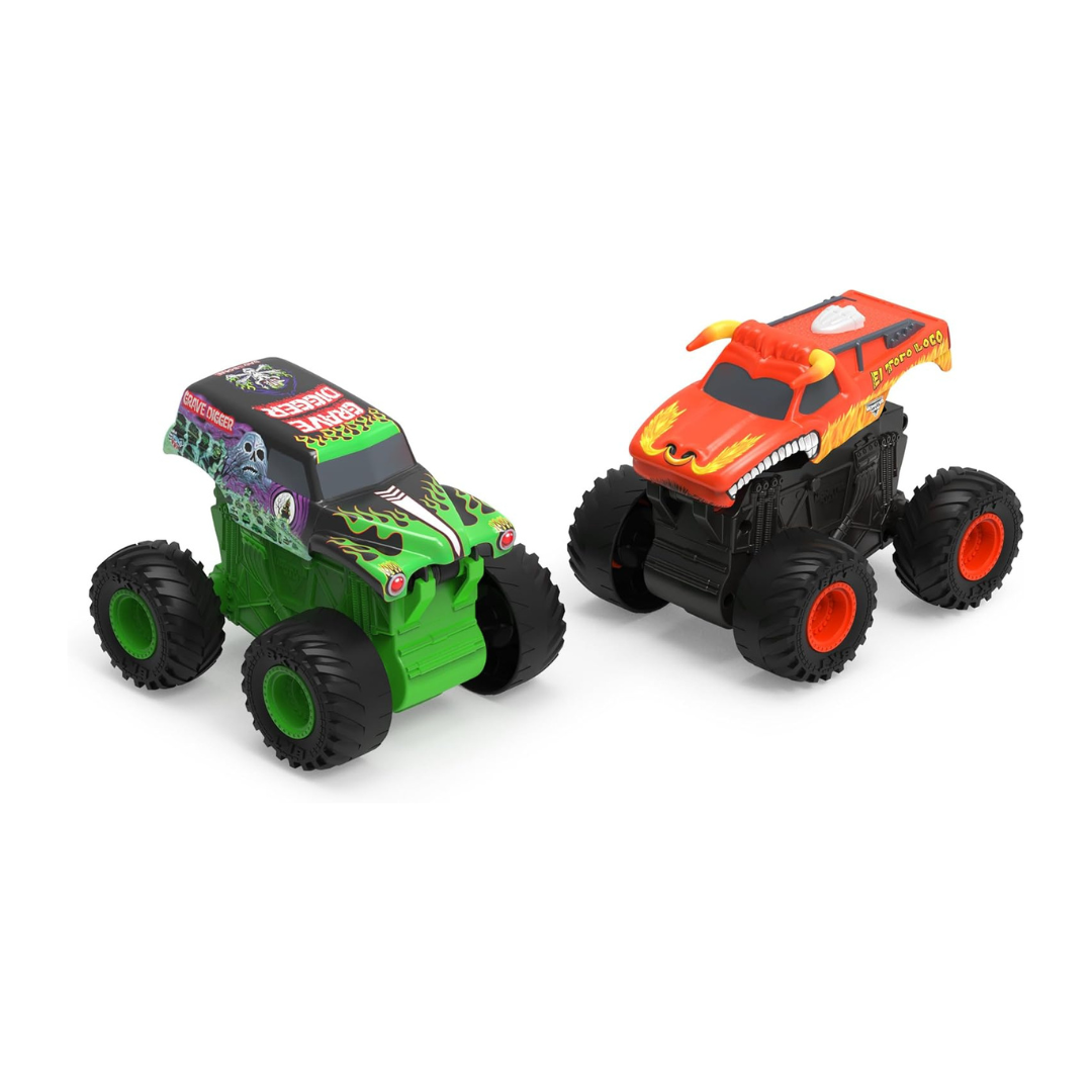 2-Pack Monster Jam Official Grave Digger And El Toro Loco Clip & Flip Monster Trucks