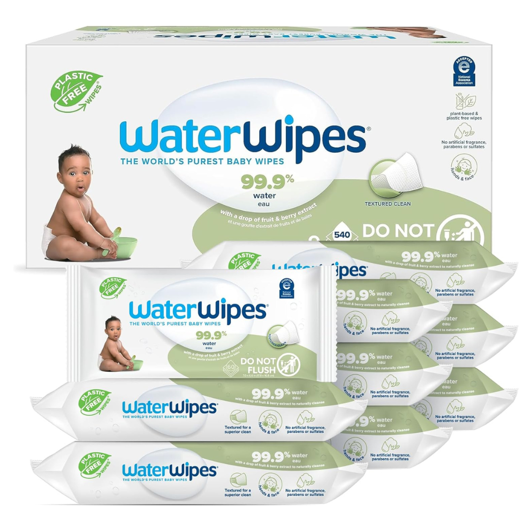 540-Count WaterWipes Plastic-Free Textured Clean Toddler & Baby Wipes