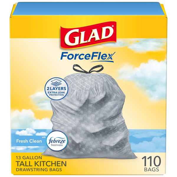 *PRIME BIG DEAL!* – Glad Tall Kitchen Drawstring Trash Bags – Odorshield 13 Gallon White Trash Bag, Febreze Fresh Clean (110 Count)