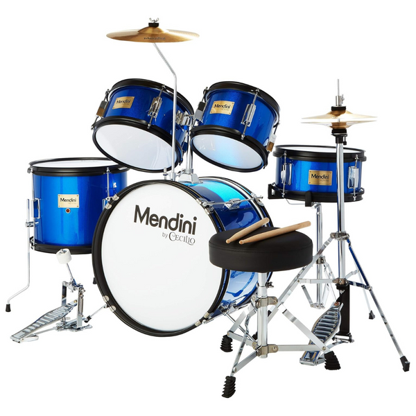 *PRIME BIG DEAL!* – Mendini by Cecilio Kids Drum Set 5 Piece – Full 16in Youth Drumset With Bass, Toms, Snare Drum, Cymbal, Hi-Hat, Drumsticks & Seat