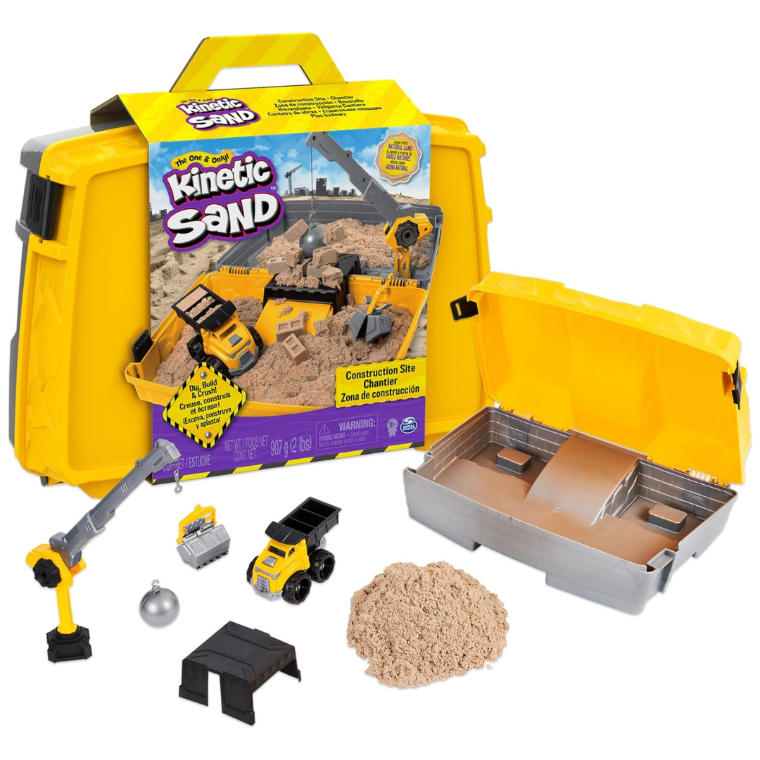 *PRIME BIG DEAL!* – Kinetic Sand, Construction Site Folding Sandbox With Toy Truck, 2Lbs Play Sand