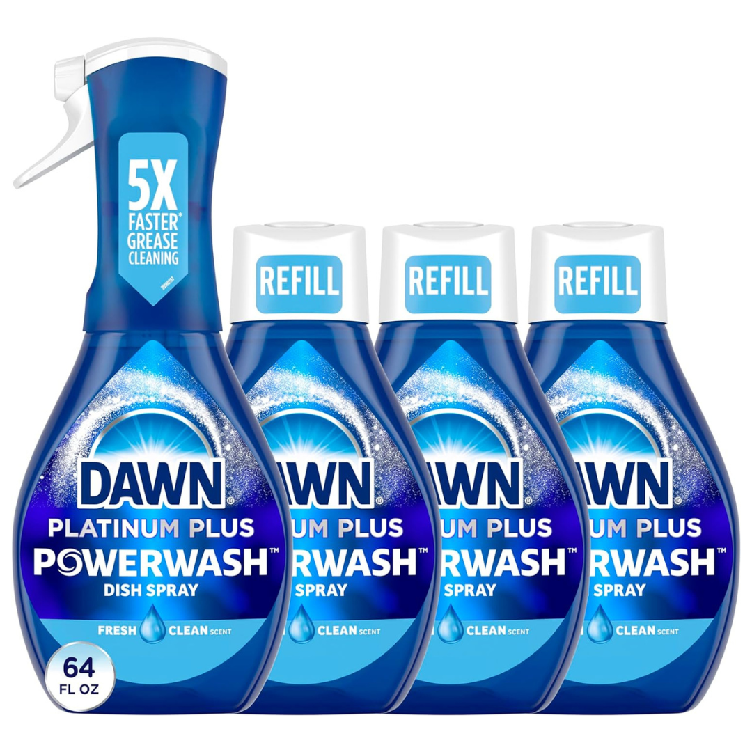 Dawn Platinum Powerwash Dish Spray, Dish Soap, Fresh Scent Bundle (1 Spray (16oz) + 3 Refills (16oz Each)