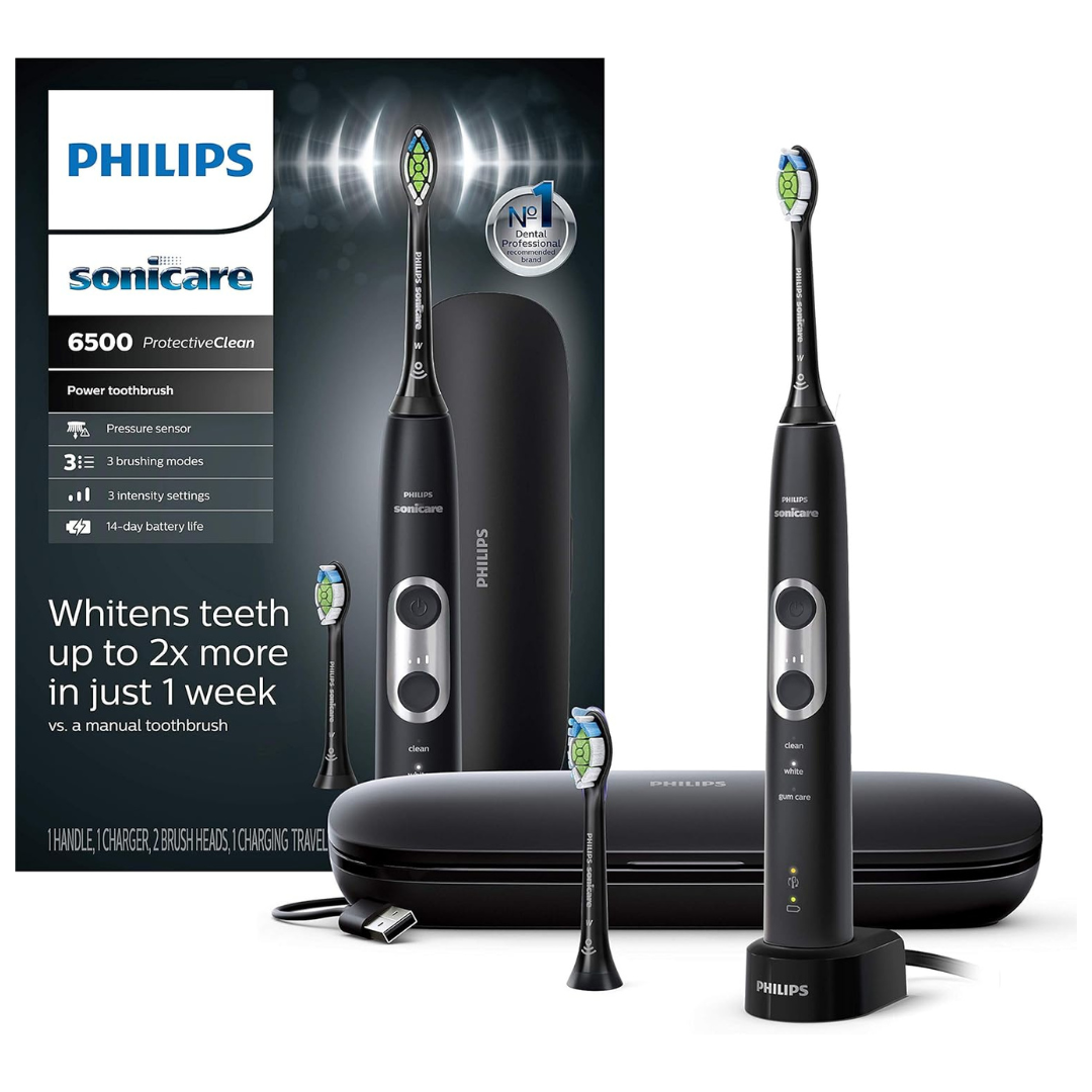 PHILIPS Sonicare ProtectiveClean 6500 Rechargeable Electric Power Toothbrush With Charging Travel Case And Extra Brush Head