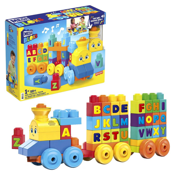 MEGA BLOKS First Builders Toddler Building Blocks Toy Set, ABC Musical Train With 50 Pieces, Music And Sounds