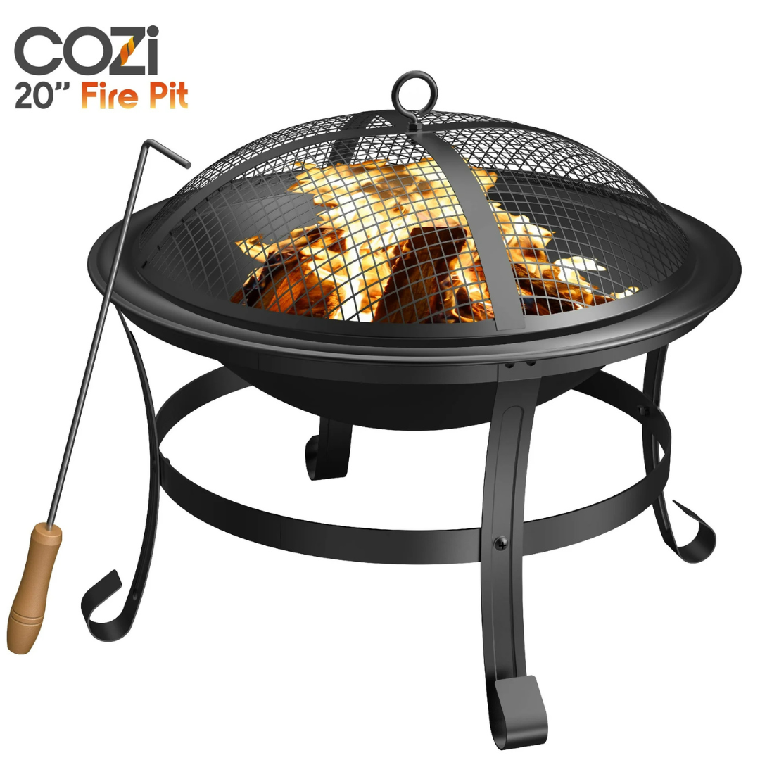 Cozi 20" Wood Burning Fire Pit with Iron Net and Cover Lid