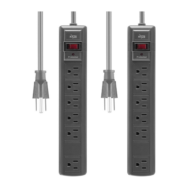 2-Pack KMC 6-Outlet Surge Protector Power Strip With 6ft Cord