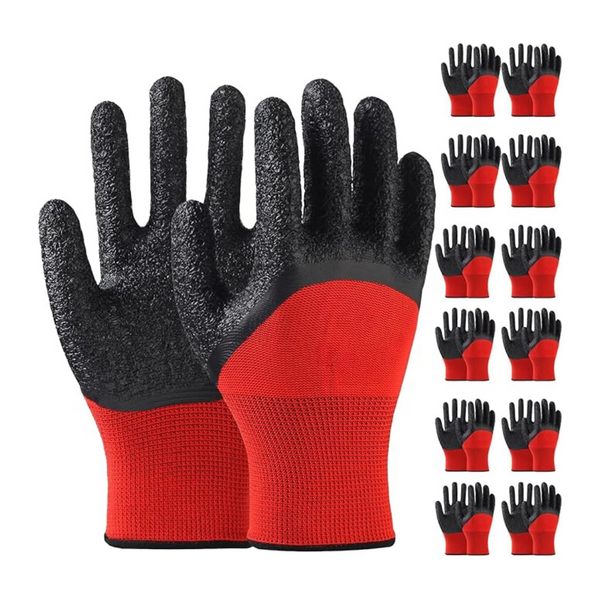 12-Pair Latex Coated Anti Slip And Puncture Resistant Gloves