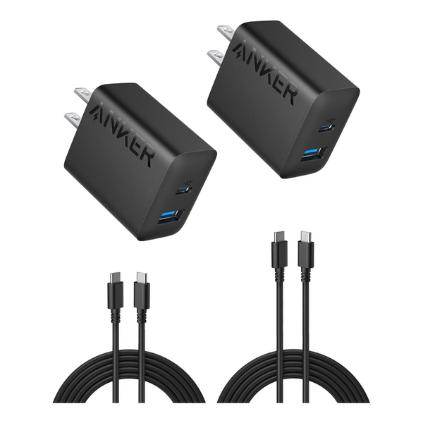 2-Pack Anker 20W Dual USB Port Wall Charger Adapter W/ 5' USB-C Cable