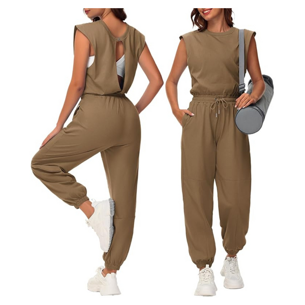 Open Back One Piece Loose Sleeveless Jumpsuits For Women