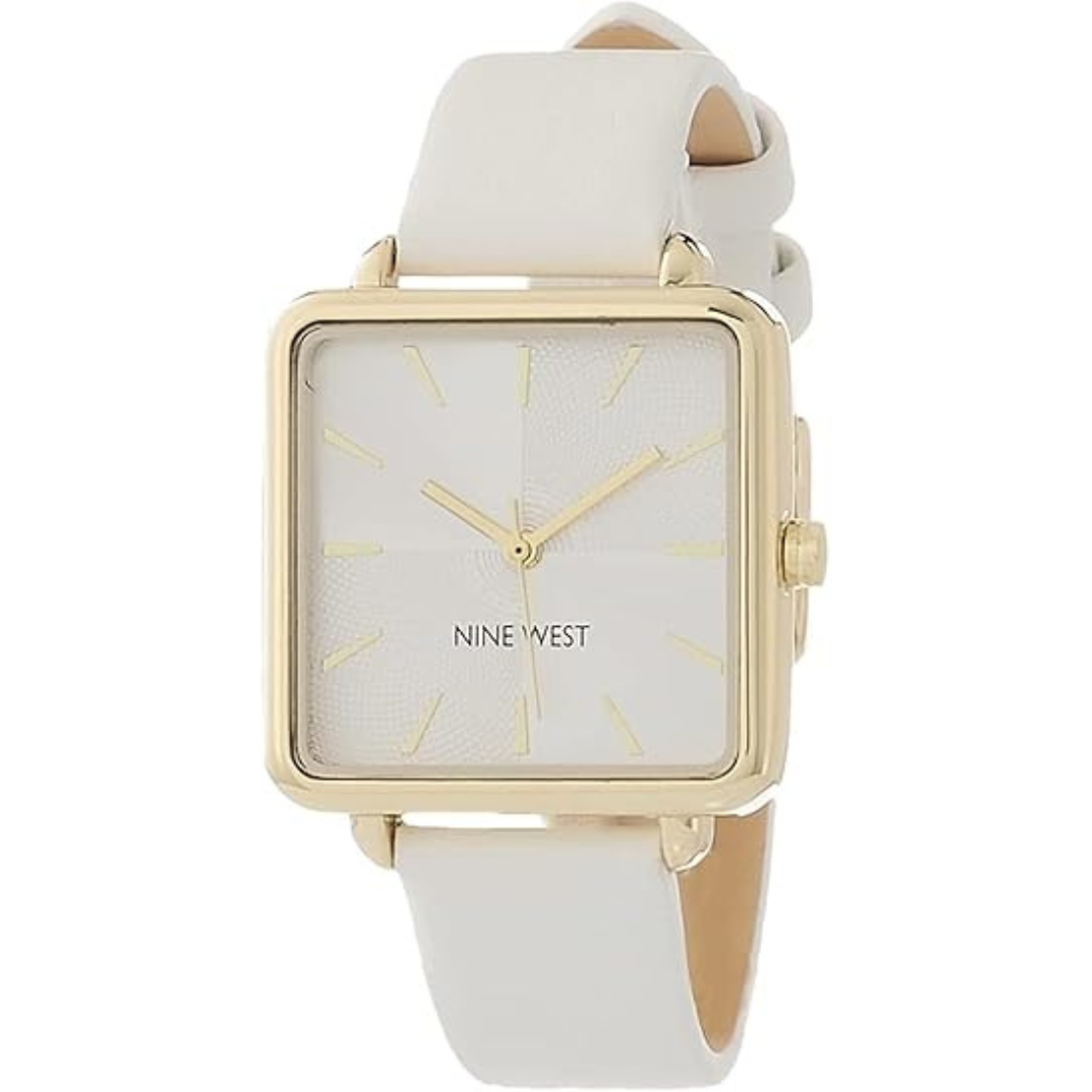 Nine West Women's Water Resistant Leather Strap With Buckle Closure Watch