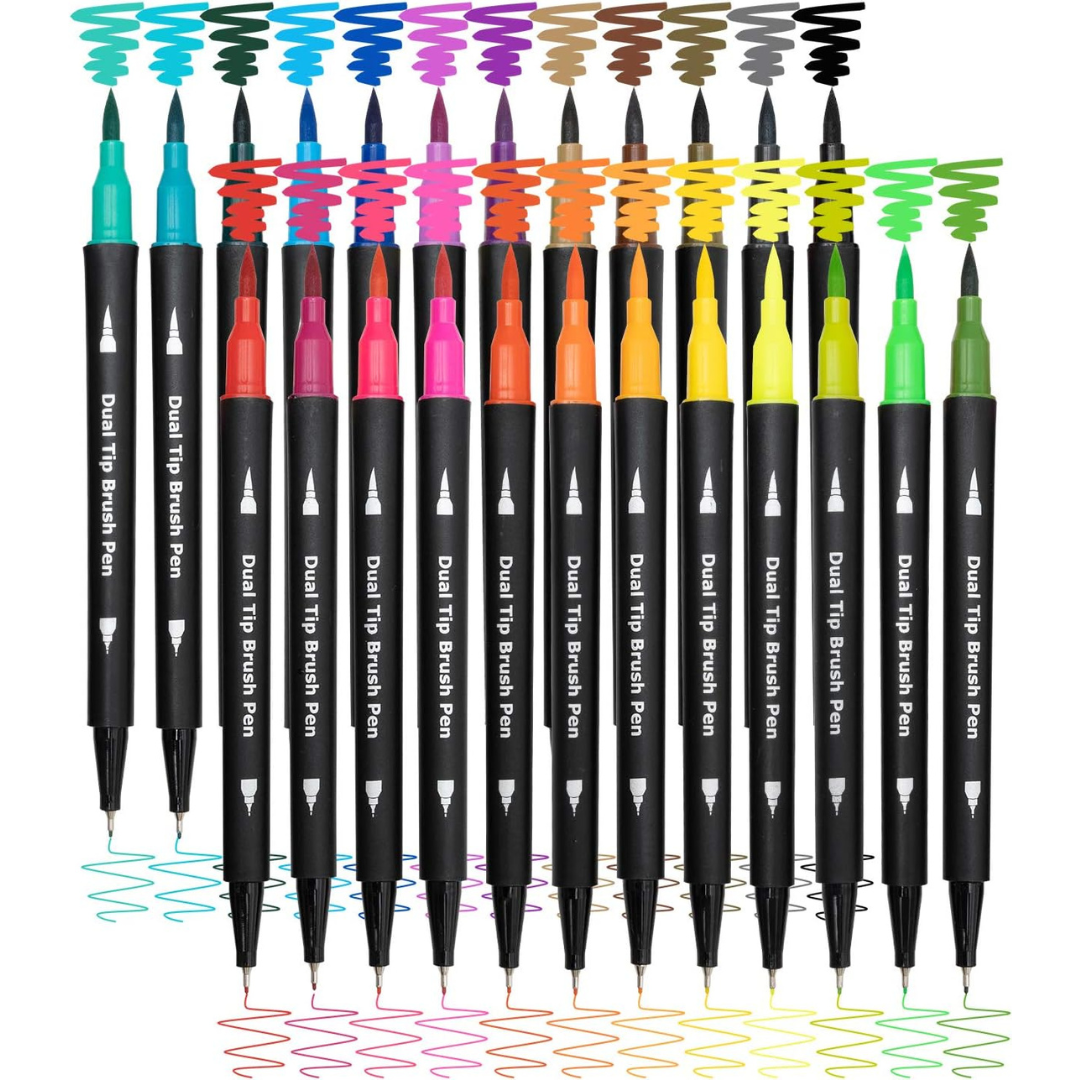 24-Count Piochoo Fine Point and Brush Tip Art Markers