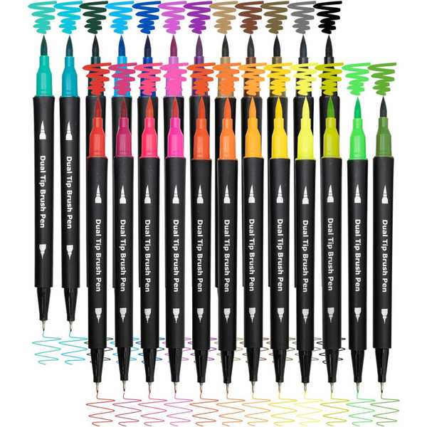 24-Count Piochoo Fine Point and Brush Tip Art Markers