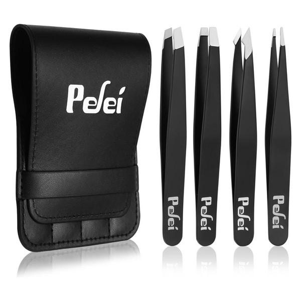 4-Piece Pefei Professional Stainless Steel Tweezer Set (Black)