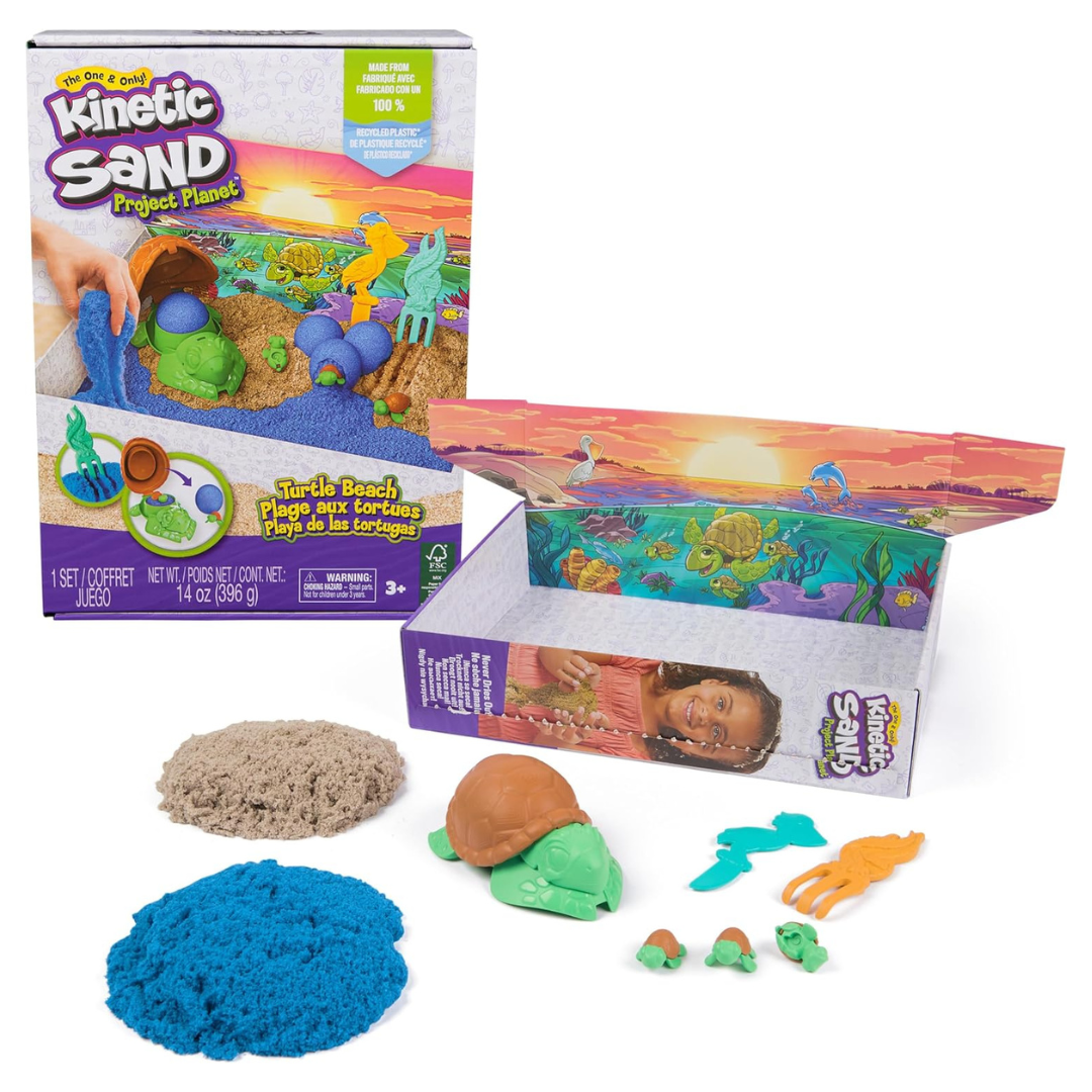 Kinetic Sand, Project Planet Turtle Beach With 14oz Play Sand, Tools & Molds