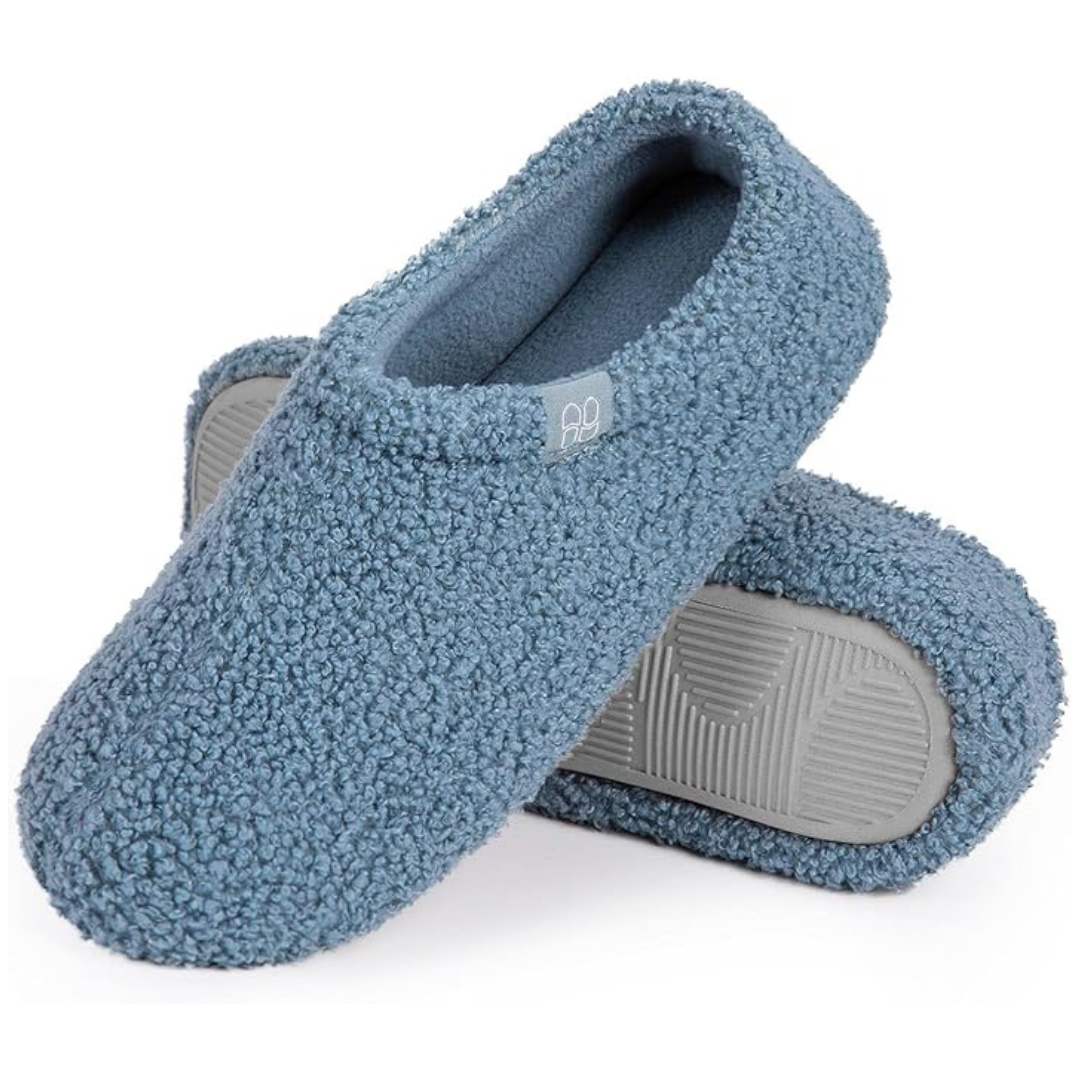 HomeTop Women’s Fuzzy Curly Fur Memory Foam Loafer Slippers With Polar Fleece Lining