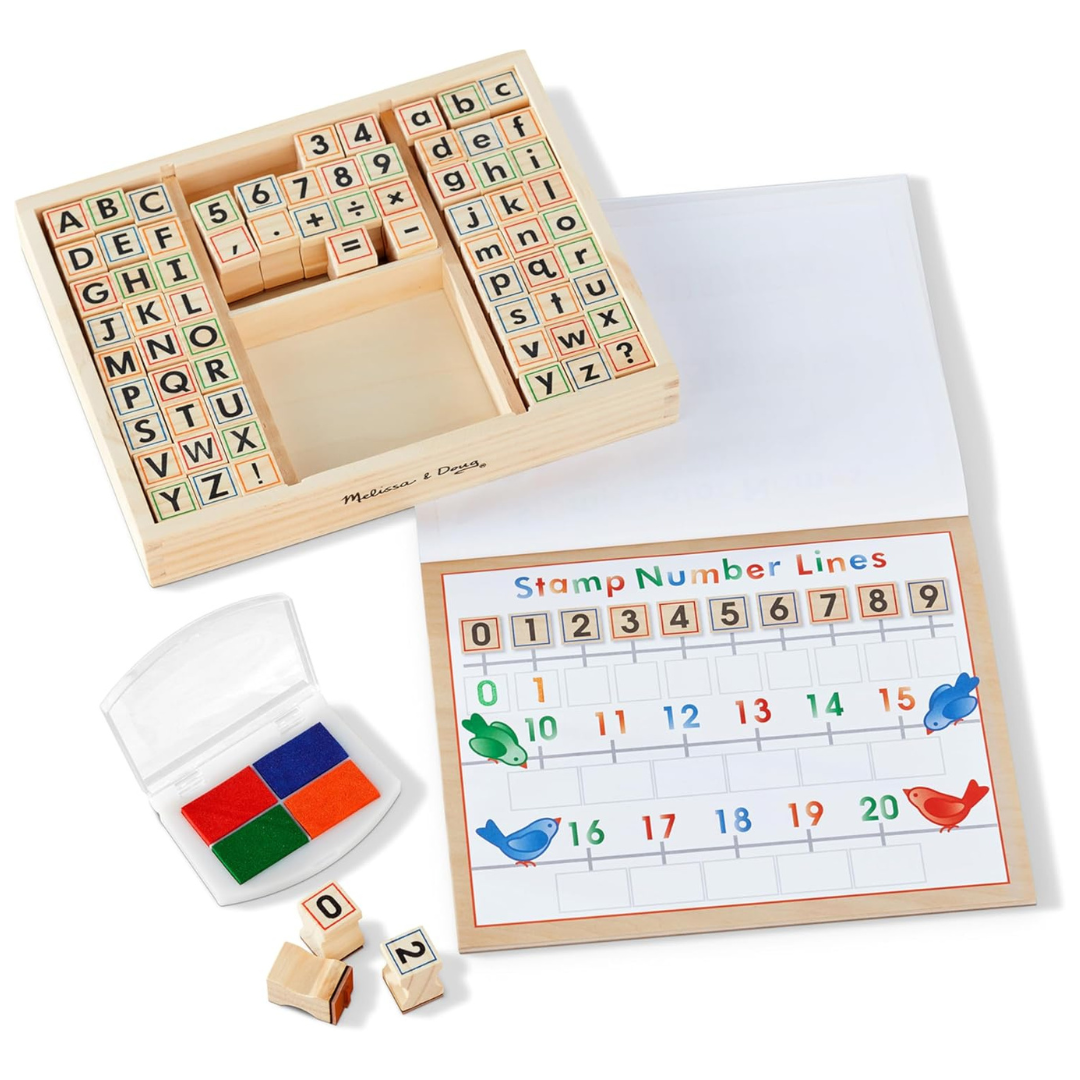 Melissa & Doug Deluxe Letters And Numbers Wooden Stamp Set