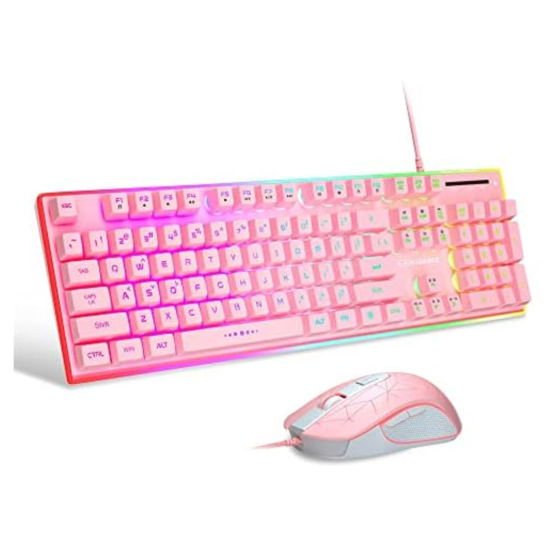 MageGee Gaming Wired Keyboard And Mouse Combo (Pink)